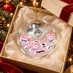 Custom Photo Baby First Christmas - Personalized Circle Glass Ornament