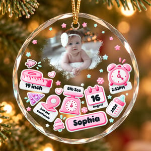 Custom Photo Baby First Christmas - Personalized Circle Glass Ornament