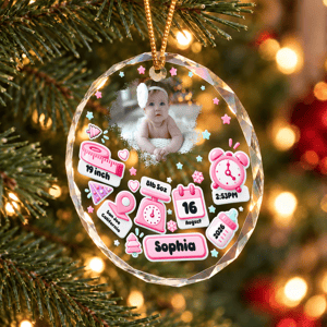 Custom Photo Baby First Christmas - Personalized Circle Glass Ornament