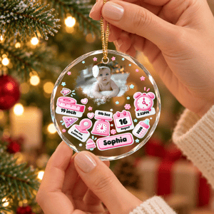 Custom Photo Baby First Christmas - Personalized Circle Glass Ornament