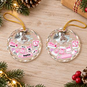 Custom Photo Baby First Christmas - Personalized Circle Glass Ornament