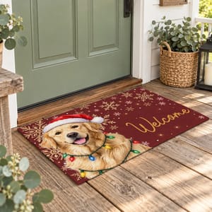 Custom Pet Photo Christmas Doormat, Personalized Dog Welcome Mat, Santa Puppy Holiday Door Decor, Christmas Gift for Dog Cat Lovers