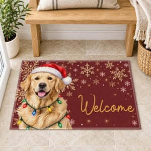 Custom Pet Photo Christmas Doormat, Personalized Dog Welcome Mat, Santa Puppy Holiday Door Decor, Christmas Gift for Dog Cat Lovers
