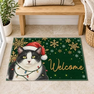 Custom Pet Photo Christmas Doormat, Personalized Dog Welcome Mat, Santa Puppy Holiday Door Decor, Christmas Gift for Dog Cat Lovers