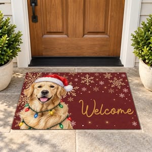 Custom Pet Photo Christmas Doormat, Personalized Dog Welcome Mat, Santa Puppy Holiday Door Decor, Christmas Gift for Dog Cat Lovers