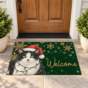 Custom Pet Photo Christmas Doormat, Personalized Dog Welcome Mat, Santa Puppy Holiday Door Decor, Christmas Gift for Dog Cat Lovers