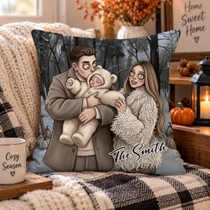 Personalized Pillow Custom Family Photo & Name – Halloween Family Portrait Cushion, Cozy Home Decor Gift