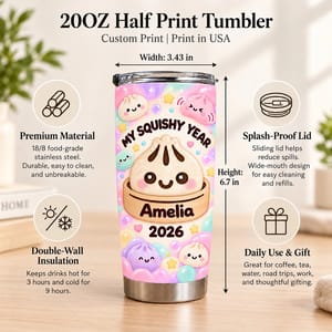 Personalized 20oz Tumbler Custom Name & Year, My Squishy Year Kawaii Drink Cup, Cute Pastel Travel Tumbler, Adorable Gift for Her