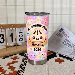 Personalized 20oz Tumbler Custom Name & Year, My Squishy Year Kawaii Drink Cup, Cute Pastel Travel Tumbler, Adorable Gift for Her