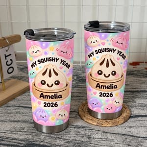 Personalized 20oz Tumbler Custom Name & Year, My Squishy Year Kawaii Drink Cup, Cute Pastel Travel Tumbler, Adorable Gift for Her