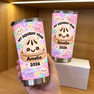 Personalized 20oz Tumbler Custom Name & Year, My Squishy Year Kawaii Drink Cup, Cute Pastel Travel Tumbler, Adorable Gift for Her