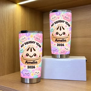 Personalized 20oz Tumbler Custom Name & Year, My Squishy Year Kawaii Drink Cup, Cute Pastel Travel Tumbler, Adorable Gift for Her