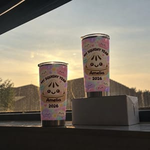Personalized 20oz Tumbler Custom Name & Year, My Squishy Year Kawaii Drink Cup, Cute Pastel Travel Tumbler, Adorable Gift for Her