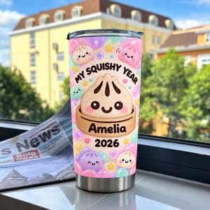 Personalized 20oz Tumbler Custom Name & Year, My Squishy Year Kawaii Drink Cup, Cute Pastel Travel Tumbler, Adorable Gift for Her