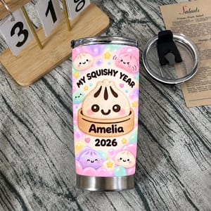 Personalized 20oz Tumbler Custom Name & Year, My Squishy Year Kawaii Drink Cup, Cute Pastel Travel Tumbler, Adorable Gift for Her