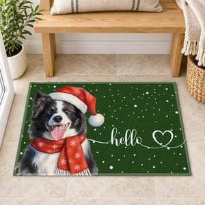 Personalized Christmas Doormat – Custom Photo Pet and Family Welcome Mat, Dog Cat or Human Portrait, Santa Hat Holiday Front Door Rug, Christmas Gift