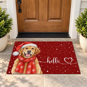 Personalized Christmas Doormat – Custom Photo Pet and Family Welcome Mat, Dog Cat or Human Portrait, Santa Hat Holiday Front Door Rug, Christmas Gift