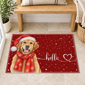 Personalized Christmas Doormat – Custom Photo Pet and Family Welcome Mat, Dog Cat or Human Portrait, Santa Hat Holiday Front Door Rug, Christmas Gift