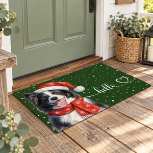 Personalized Christmas Doormat – Custom Photo Pet and Family Welcome Mat, Dog Cat or Human Portrait, Santa Hat Holiday Front Door Rug, Christmas Gift