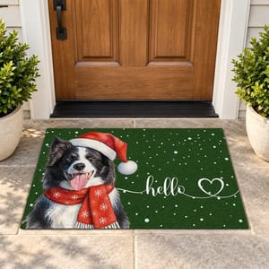 Personalized Christmas Doormat – Custom Photo Pet and Family Welcome Mat, Dog Cat or Human Portrait, Santa Hat Holiday Front Door Rug, Christmas Gift