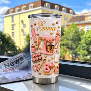 Personalized Baking Tumbler – Custom Name Pink Baking Tools 20oz Stainless Steel Tumbler, Cute Baker Gift, Baking Lover Gift for Women, Birthday Gift for Mom