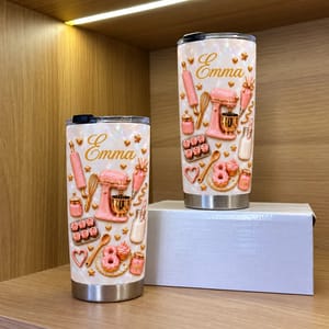 Personalized Baking Tumbler – Custom Name Pink Baking Tools 20oz Stainless Steel Tumbler, Cute Baker Gift, Baking Lover Gift for Women, Birthday Gift for Mom