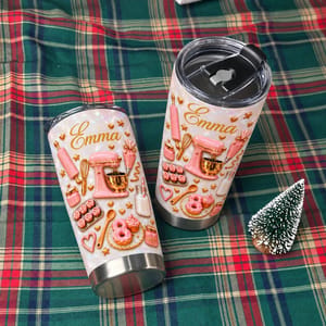 Personalized Baking Tumbler – Custom Name Pink Baking Tools 20oz Stainless Steel Tumbler, Cute Baker Gift, Baking Lover Gift for Women, Birthday Gift for Mom