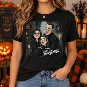 Personalized T-Shirt Custom Family Photo & Name – Halloween Gothic Family Portrait Tee, Spooky Matching Family Gift