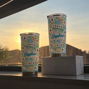 Personalized 20oz Tumbler Custom Name – Mahjong Beach Lover Gift, Coastal Sea Glass Design Stainless Steel Travel Cup