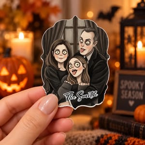 Personalized Refrigerator Magnet Custom Family Photo & Name – Halloween Gothic Family Portrait Fridge Magnet Home Decor Gift