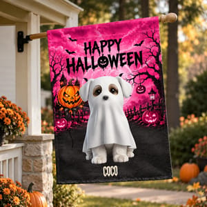 Personalized Halloween Garden Flag Custom Pet Names, Spooky Pet Welcome Flag, Witch Cat Pumpkin Dog Mummy Cat Yard Decor, Halloween Gift