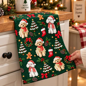 Personalized Christmas Kitchen Towel Custom Pet Photo – Cute Santa Dog Holiday Kitchen Decor Christmas Gift