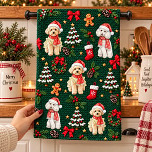 Personalized Christmas Kitchen Towel Custom Pet Photo – Cute Santa Dog Holiday Kitchen Decor Christmas Gift