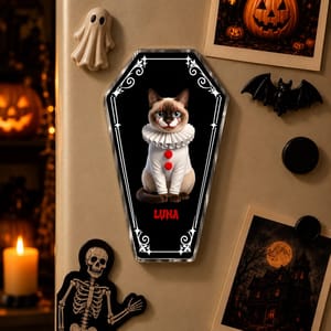 Personalized Pet Photo Halloween Magnet, Custom Dog Portrait Pumpkin Fridge Magnet, Cute Vampire Pet Keepsake, Spooky Gift for Pet Lovers