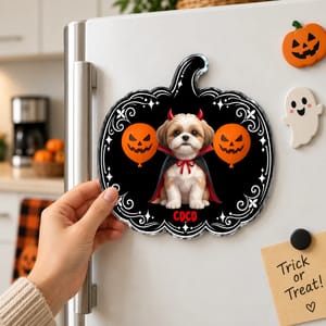Personalized Pet Photo Halloween Magnet, Custom Dog Portrait Pumpkin Fridge Magnet, Cute Vampire Pet Keepsake, Spooky Gift for Pet Lovers