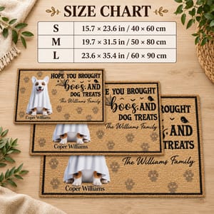 Personalized Halloween Dog Witch Costume Welcome Doormat - Custom Pet Name and Family Name