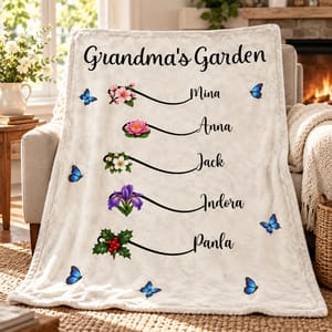 Grandma's Garden Birth Flower Bouquet - Personalized Fleece Blanket, Sherpa Blanket