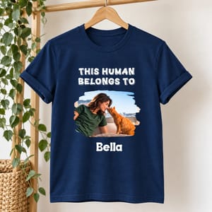 Human And Dog Line Cartoon Photo - Personalized Women T-Shirt