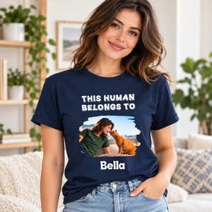 Human And Dog Line Cartoon Photo - Personalized Women T-Shirt