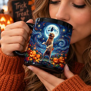 Personalized Mug Custom Pet Photo – Halloween Dog Under Moonlight Pumpkin Spooky Coffee Cup Gift