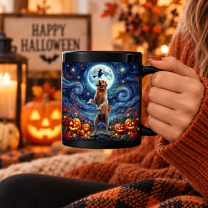 Personalized Mug Custom Pet Photo – Halloween Dog Under Moonlight Pumpkin Spooky Coffee Cup Gift