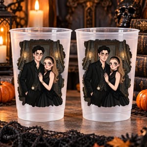 Custom Photo Gothic Portrait Art Family Spooky Halloween - Personalized Frosted Cups