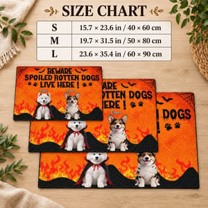 Personalized Halloween Pet Photo Doormat, Custom Dog Portrait Beware Spoiled Rotten Dog Live Here
