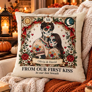 Custom Photo Sugar Skull Cartoon Till Death Do Us Part - Personalized Pillow