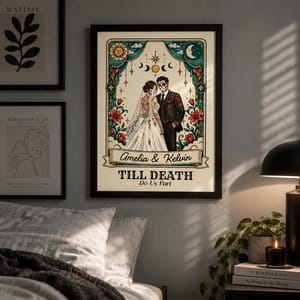 Personalized Gothic Couple Poster Custom Photo & Names, Till Death Do Us Part Wedding Wall Art, Sugar Skull Love Portrait, Anniversary Gift