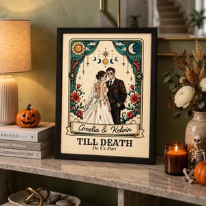 Personalized Gothic Couple Poster Custom Photo & Names, Till Death Do Us Part Wedding Wall Art, Sugar Skull Love Portrait, Anniversary Gift