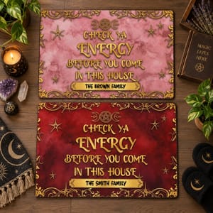 Custom Family Name Check Ya Energy Welcome Mat - Personalized Spiritual Doormat