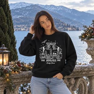 Personalized Witchy Halloween Crewneck - Custom Name Witchy Cocktail Glass Graphic Design