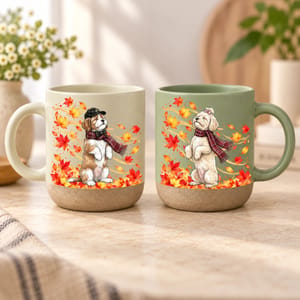 Personalized Pottery Mug Custom Pet Photo – Cute Fall Dog Autumn Leaves Ceramic Coffee Cup Gift