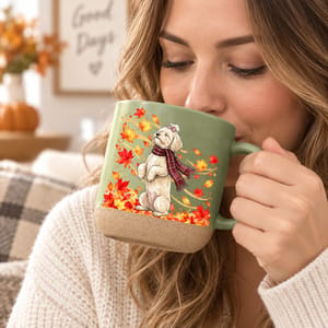 Personalized Pottery Mug Custom Pet Photo – Cute Fall Dog Autumn Leaves Ceramic Coffee Cup Gift